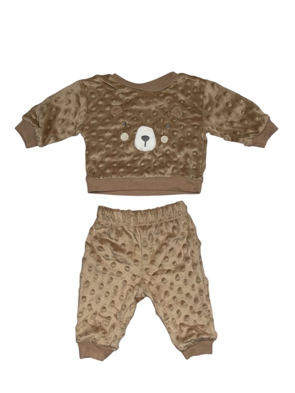 Le Top Bebe Brown Bear Minky Dot Fleece Sweatshirt Pants Set Vintage Infant 0-3M